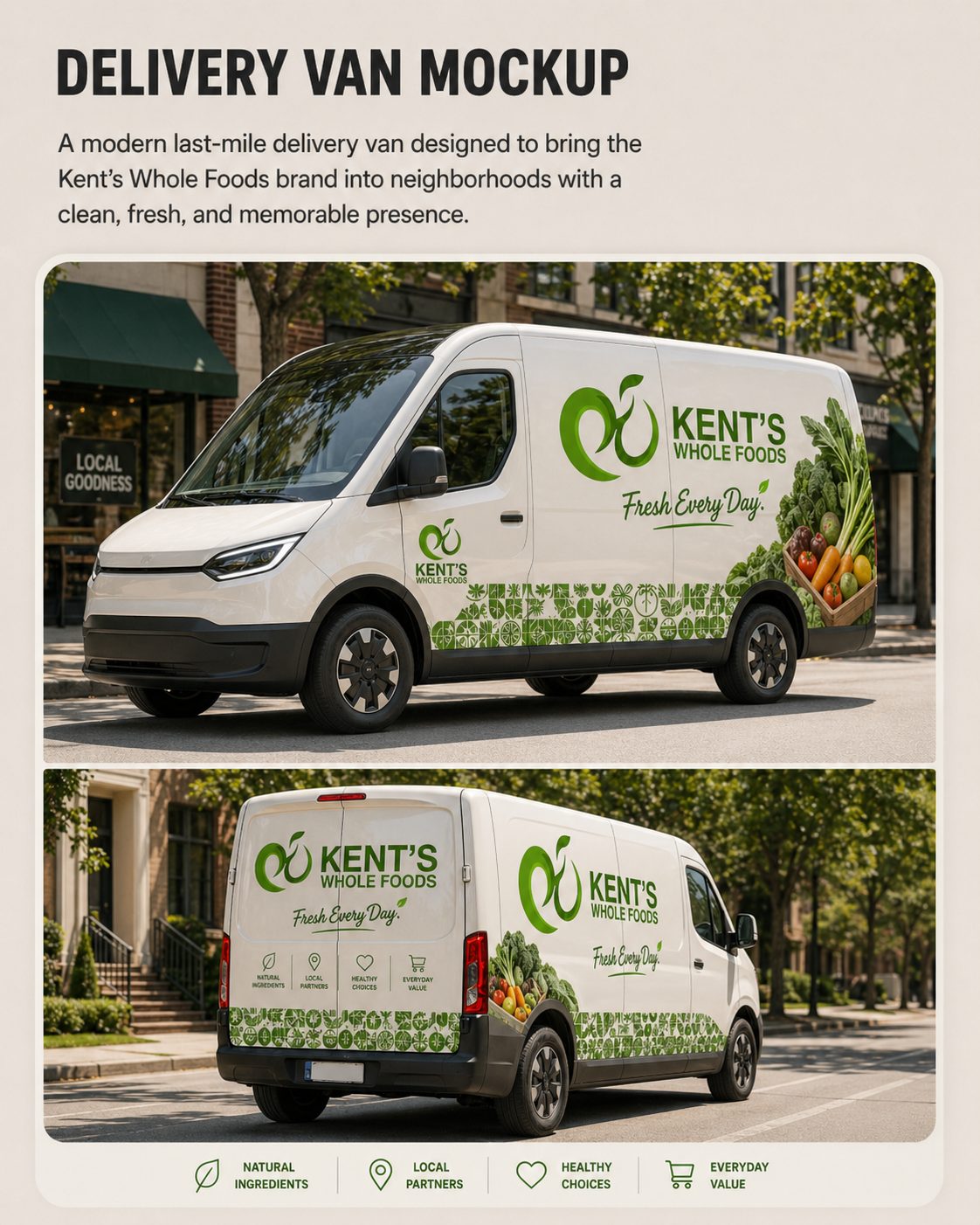 Kent's delivery van mockup with brand graphics