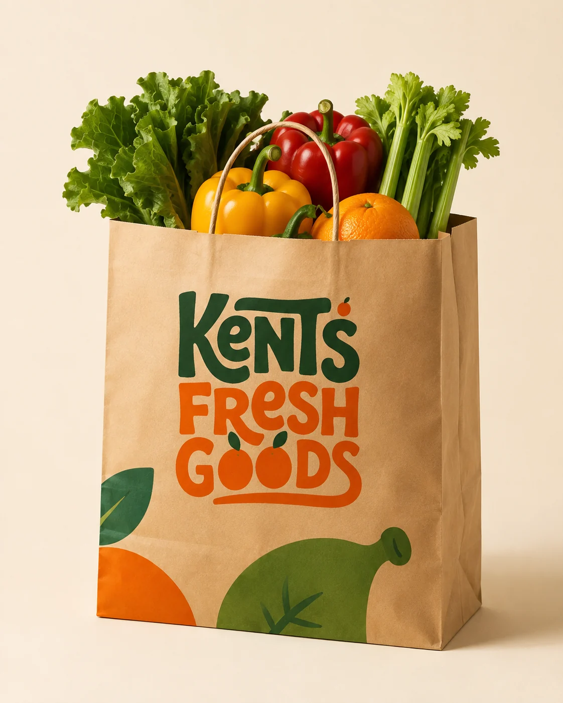 Kent's Fresh Goods grocery bag full of fresh produce