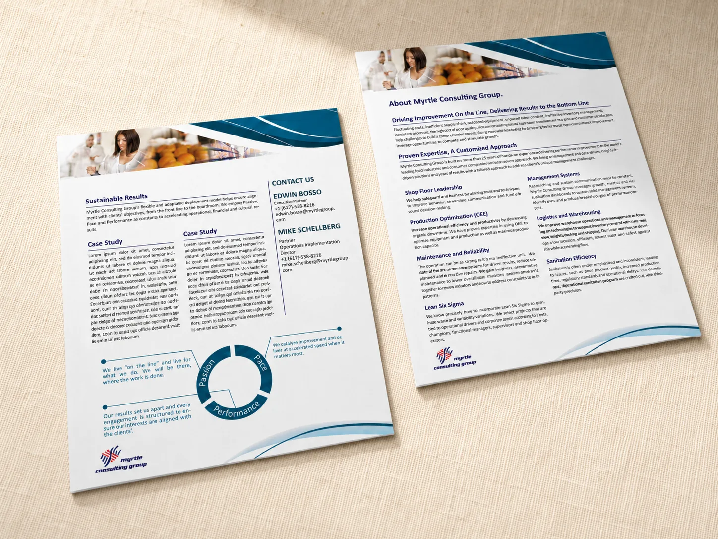 Myrtle Consulting Group — capabilities one-sheet layouts